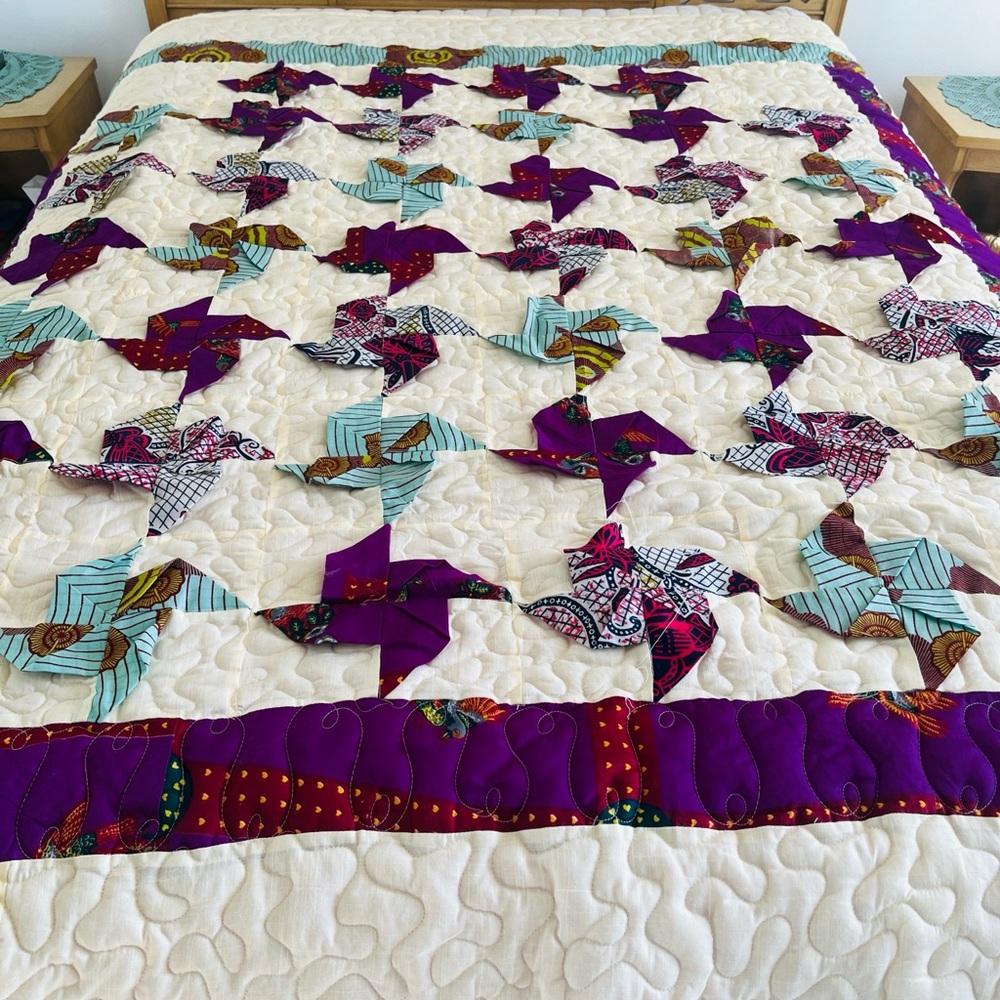 HANDMADE PINWHEEL Quilt Ethnic Fabric Unique STUNNING - Picture 11 of 17